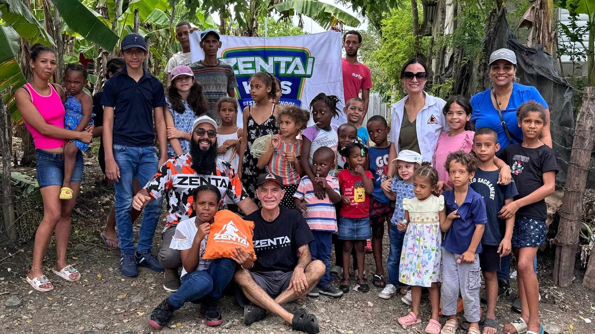 Heart of ZENTAI students and families in the Dominican Republic with Master Allen