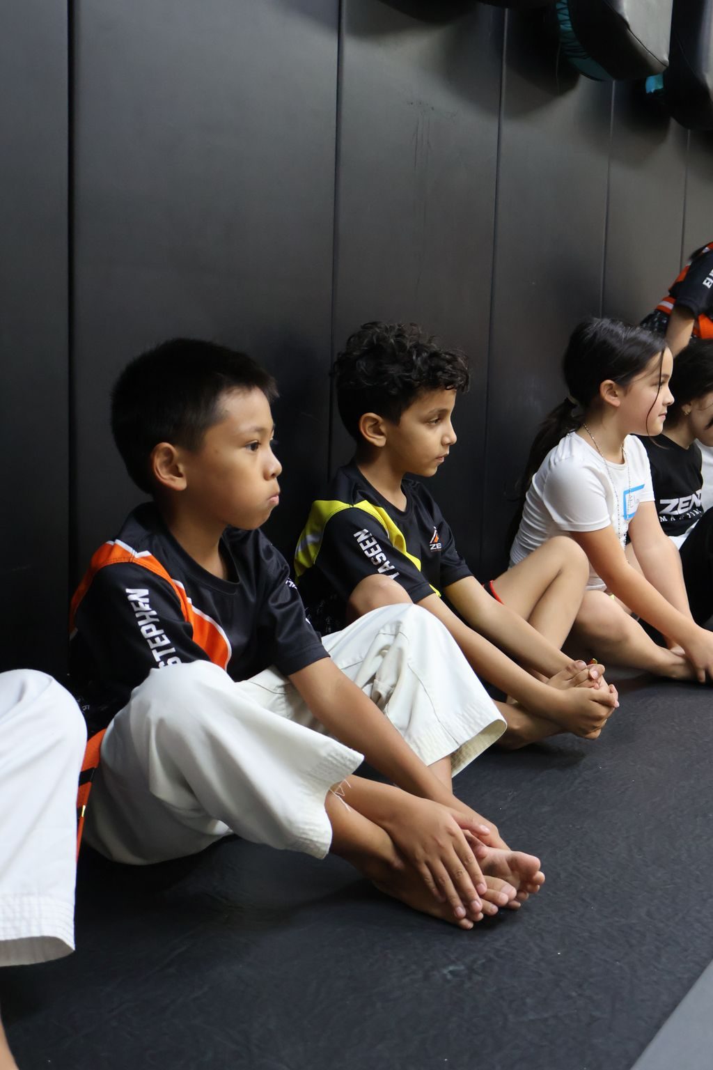 Boys sitting and listening closely at ZENTAI Martial Arts in North Arlington, NJ