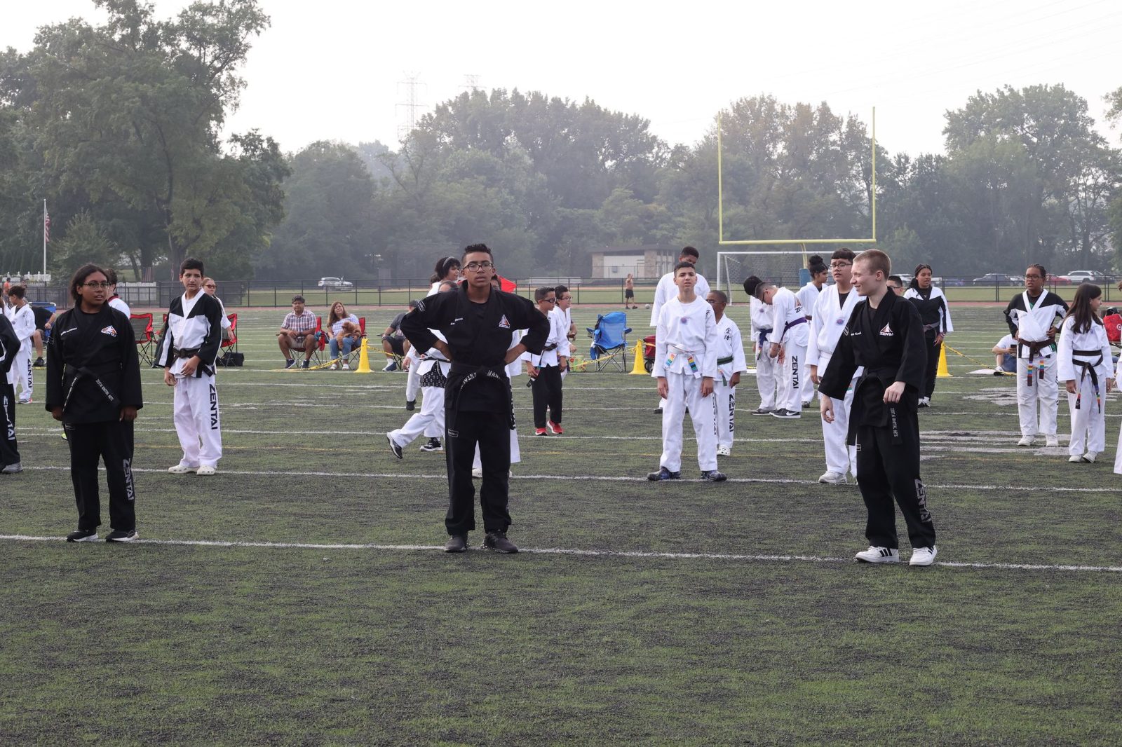 Students lined up on the field at a belt promotion in New Jersey