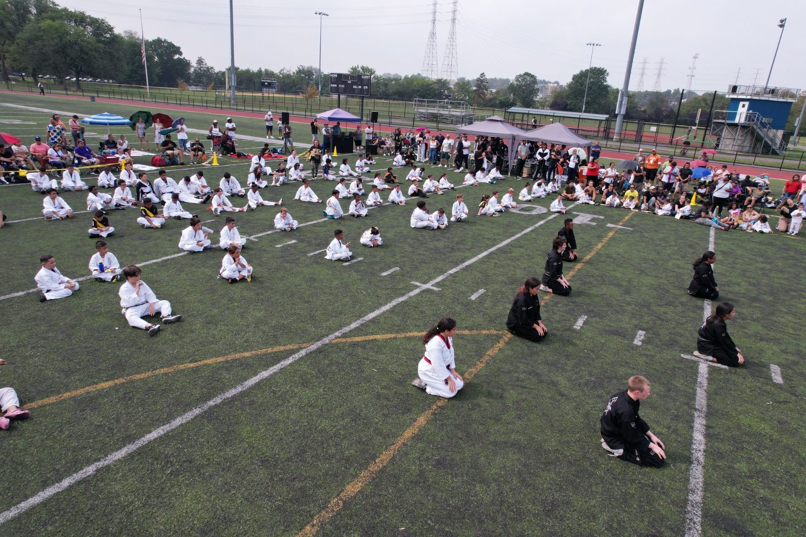 Students practicing across the field at the ZENTAI Mega Belt Promotion in New Jersey
