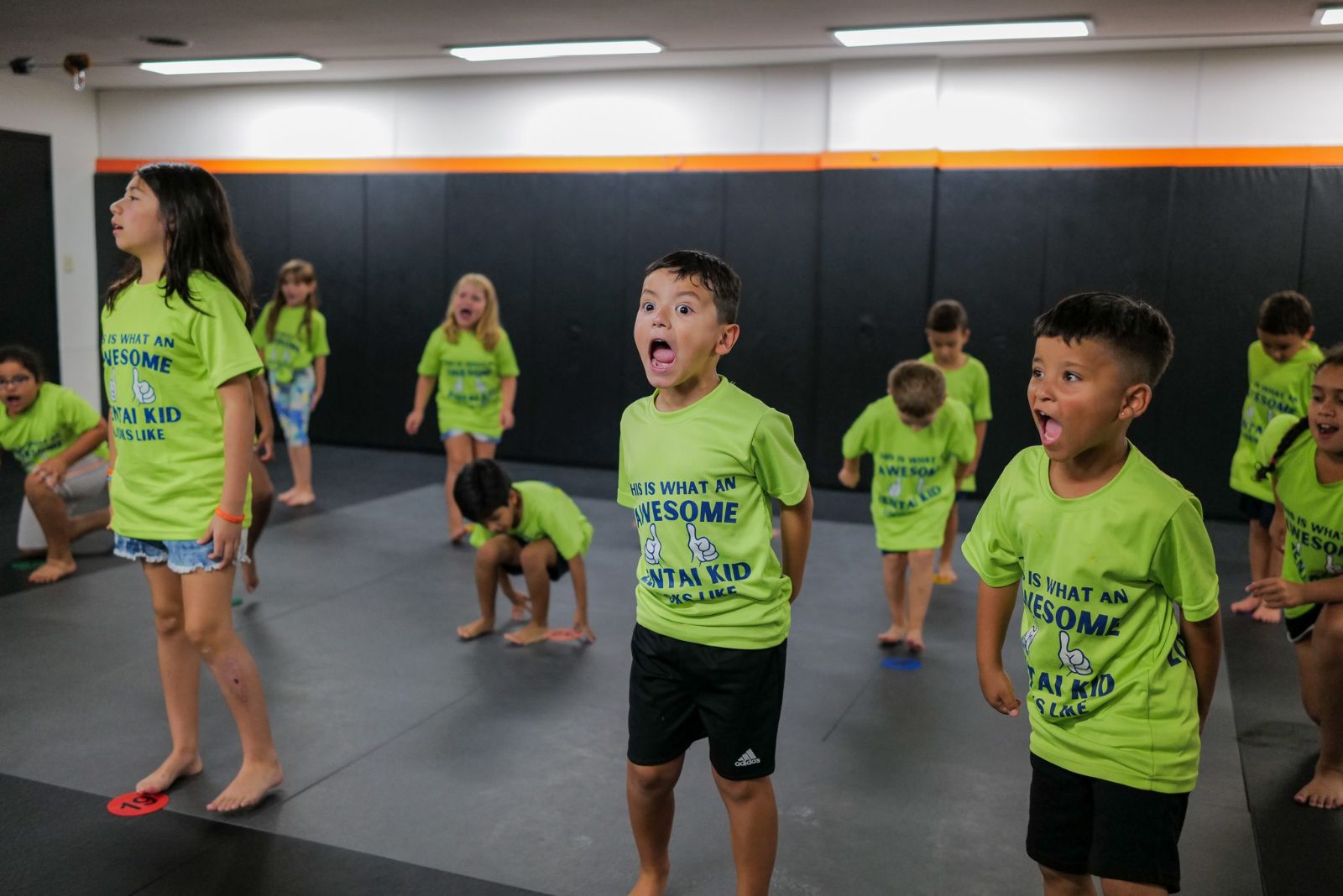 Campers seated in the dojo at ZENTAI summer camp in New Jersey