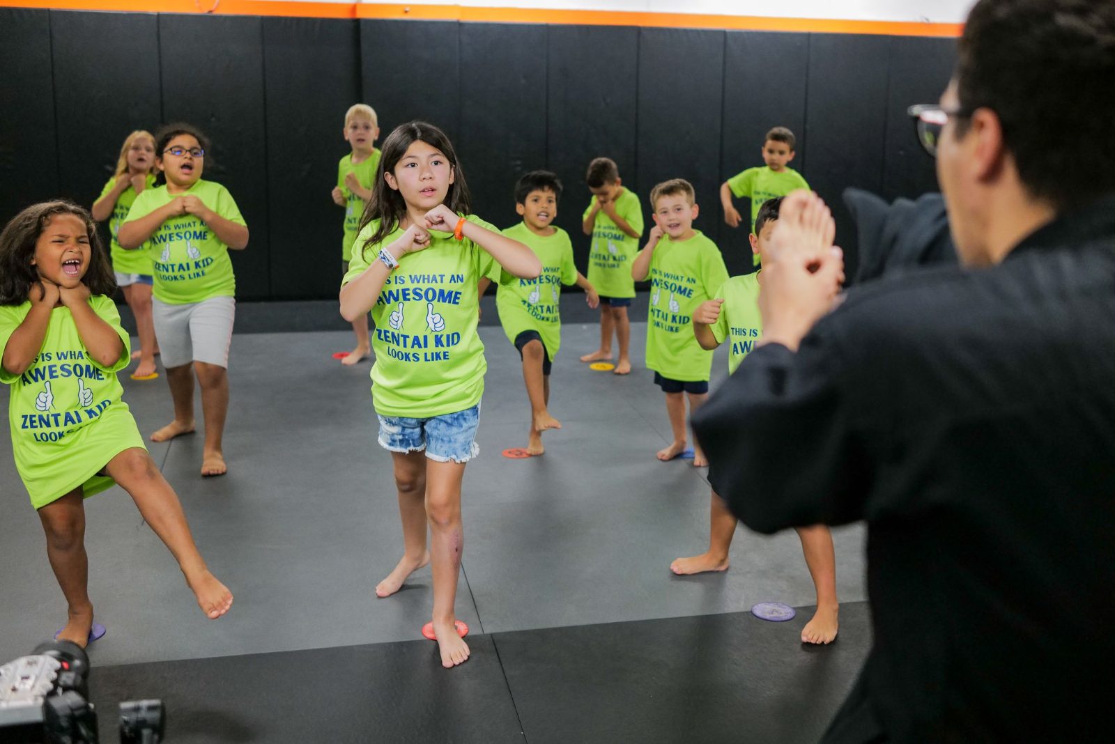 Campers exercising together in the dojo at ZENTAI summer camp in New Jersey