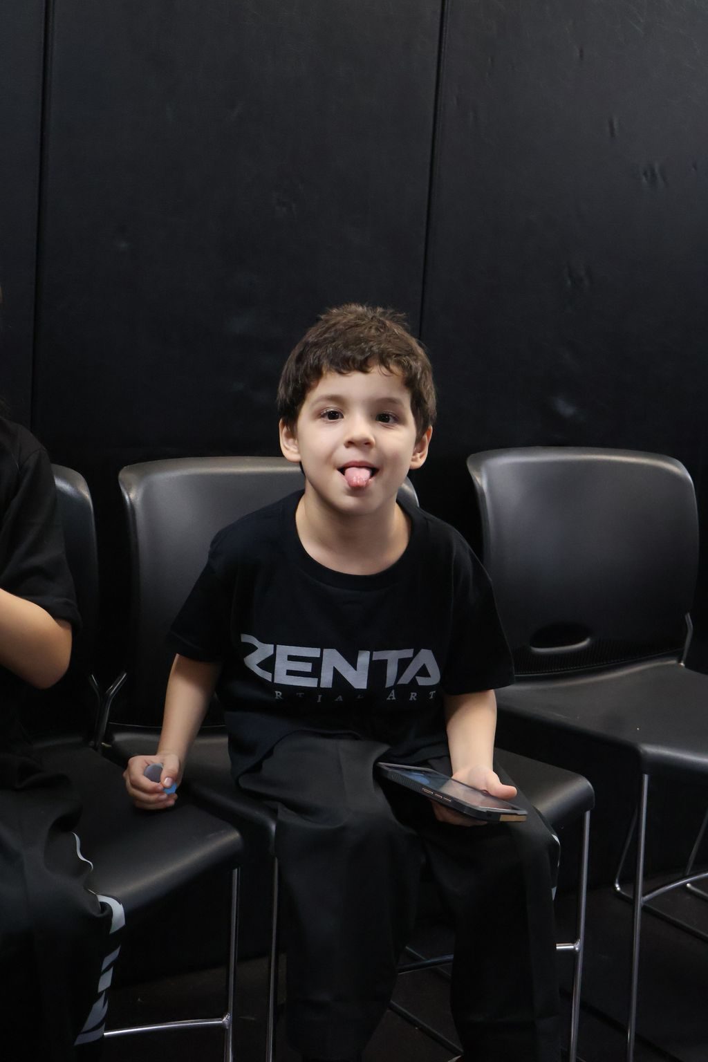 Boy making a silly face in class at ZENTAI Martial Arts in North Arlington, NJ