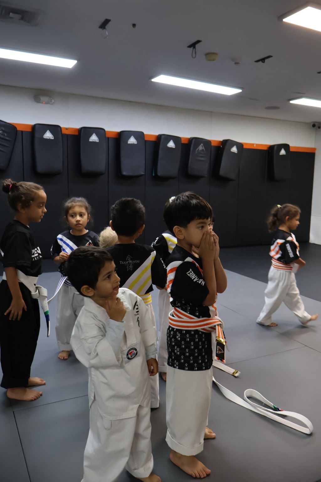 Kids standing in line in class at ZENTAI Martial Arts in North Arlington, NJ